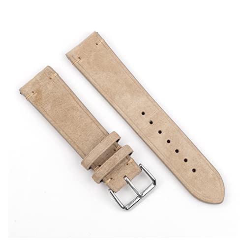 VISIYUBL Vintage Wildleder-Leder-Uhr-Armband 18mm 20mm 22mm 24mm handgemachtes Nähband for Männer Frauen Watch Ersatz (Color : Beige no wire, Size : 20mm) von VISIYUBL