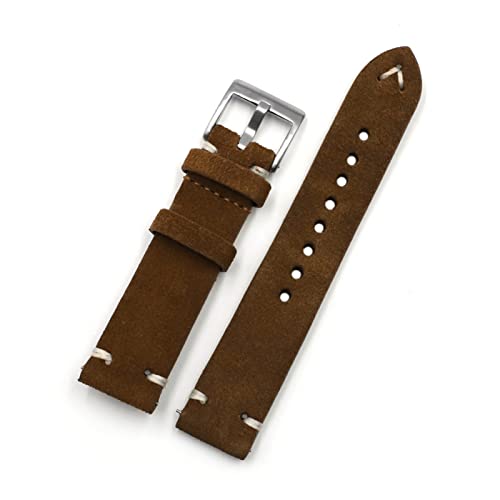 VISIYUBL Vintage Wildleder-Leder-Uhr-Armband 18mm 20mm 22mm 24mm handgemachtes Nähband for Männer Frauen Watch Ersatz (Color : Coffee, Size : 20mm) von VISIYUBL