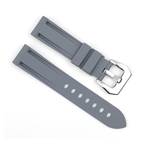 VISIYUBL Wasserdichte Silikonkautschukuhrband 20mm 22mm 24mm Edelstahl Silber Schwarz Buckle Uhrenband Ersatz for Panerai (Color : Gray-silver buckle, Size : 24mm) von VISIYUBL