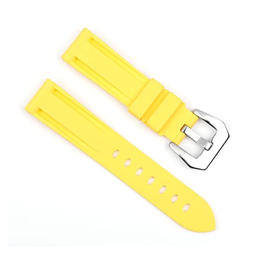 VISIYUBL Wasserdichte Silikonkautschukuhrband 20mm 22mm 24mm Edelstahl Silber Schwarz Buckle Uhrenband Ersatz for Panerai (Color : Yellow-silver buckle, Size : 22mm) von VISIYUBL