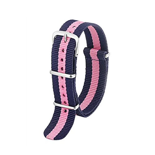 VISIYUBL Watch Strap 18 20 22mm Marke Army Sport Nato Stoff Nylon Armband Zubehör Bänder Gürtel for 007 Armband Kzn01. (Color : Navy-Pink-Navy, Size : 18mm) von VISIYUBL