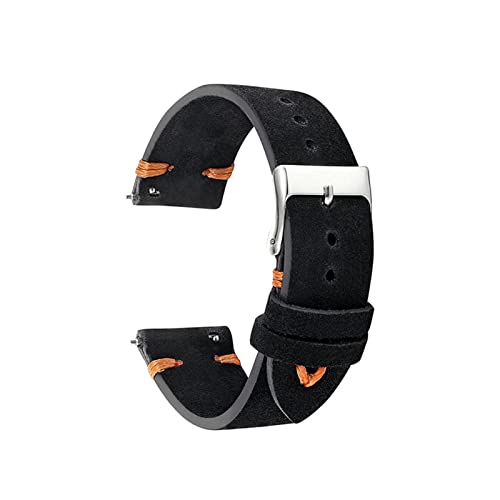 VISIYUBL Watch Strap Band Wildleder Leder 18mm 20mm 22mm Uhrenarmband Schwarze Männer Frauen Watch Strap Gürtel Handgemachte Zubehör KZSD03. (Color : Black-Orange Line, Size : 20mm) von VISIYUBL