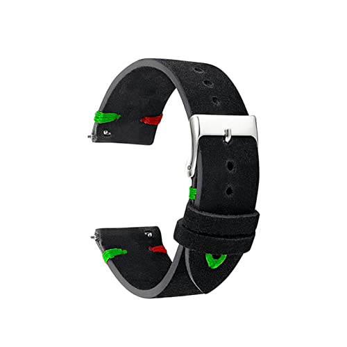 VISIYUBL Watch Strap Band Wildleder Leder 18mm 20mm 22mm Uhrenarmband Schwarze Männer Frauen Watch Strap Gürtel Handgemachte Zubehör KZSD03. (Color : Black-Red Green Line, Size : 24mm) von VISIYUBL