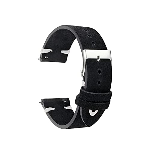 VISIYUBL Watch Strap Band Wildleder Leder 18mm 20mm 22mm Uhrenarmband Schwarze Männer Frauen Watch Strap Gürtel Handgemachte Zubehör KZSD03. (Color : Black-White Line, Size : 18mm) von VISIYUBL