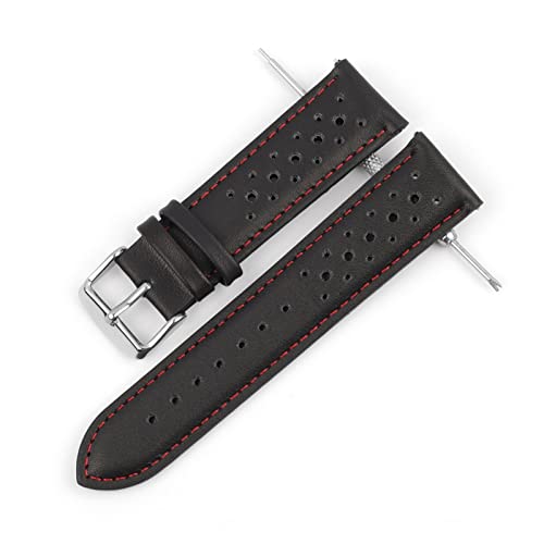 VISIYUBL Watch Strap Gürtel Leder 18mm 20mm 22mm 24mm Uhrenarmbänder Braun Frauen Männer Armband Band Stahl Siver Schnalle Zubehör (Color : Black-white wire, Size : 18mm) von VISIYUBL