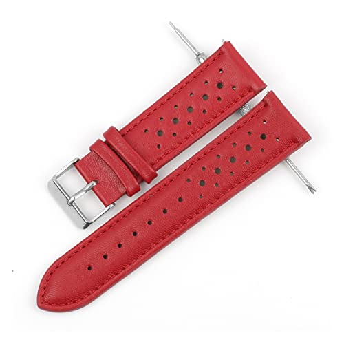 VISIYUBL Watch Strap Gürtel Leder 18mm 20mm 22mm 24mm Uhrenarmbänder Braun Frauen Männer Armband Band Stahl Siver Schnalle Zubehör (Color : Red, Size : 20mm) von VISIYUBL