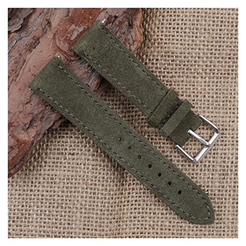 VISIYUBL Wildleder-Armband-Armband 18mm 19mm 20mm 22mm 24mm handgefertigte Stitching Watchstrap Schnellversion for Männer Frauen Watch Ersatz (Color : Green, Size : 20mm) von VISIYUBL