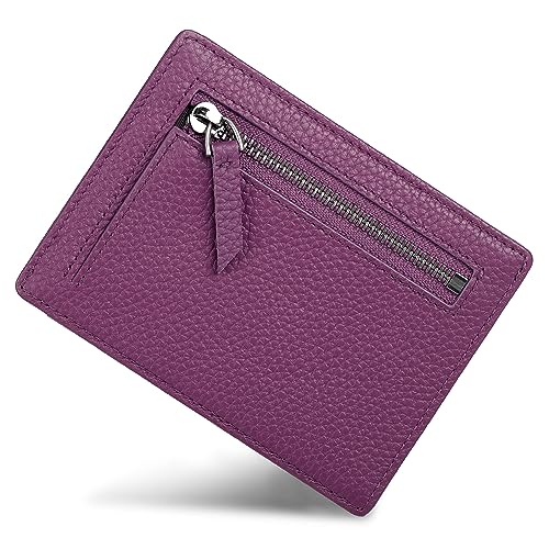 VISOUL Damen Klein Echtes Leder Kreditkartenetui RFID Schutz Minimalistischer Kartenhalter Hüllen Kartenetui Portemonnaie Front Tasche Geldbörse Mini Kreditkarten Etuis Mit Münzfach KB10 Lila von VISOUL