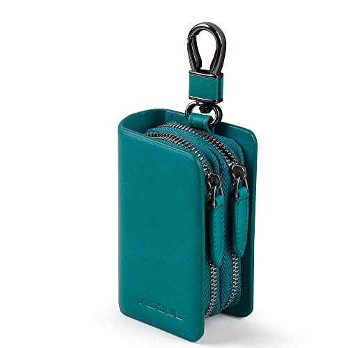 VISOUL Echt Leder Autoschlüssel Abdeckung Schlüsseltasche Auto Schlüssel Anhänger Antik Vintage Doppelter Reißverschluss Karabienerhacken Tasche E01 See Blau VISOUL Echt Leder Autoschlüssel Abdeckung Schlüsseltasche Auto Schlüssel Anhänger Antik Vintage Doppelter Reißverschluss Karabienerhacken Tasche E01 See Blau von VISOUL