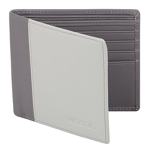 VISOUL Echt Leder Geldbörse Herren mit RFID Schutz Portemonnaie Groß mit Münzfach 8 Fächer Echtleder Geldbeutel für Männer Brieftasche Wallet Portmone Q07 Hellgrau+Dunkelgrau von VISOUL