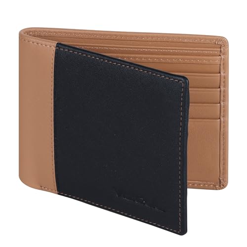 VISOUL Echt Leder Geldbörse Herren mit RFID Schutz Portemonnaie Groß mit Münzfach 8 Fächer Echtleder Geldbeutel für Männer Brieftasche Wallet Portmone Q07 Schwarz+Braun von VISOUL