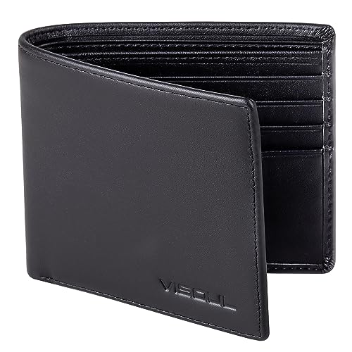 VISOUL Echt Leder Geldbörse Herren mit RFID Schutz Portemonnaie Groß mit Münzfach 8 Fächer Echtleder Geldbeutel für Männer Brieftasche Wallet Portmone Q07 Schwarz+Schwarz von VISOUL