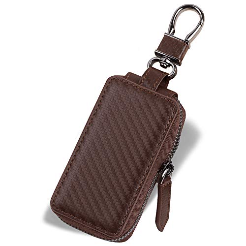 VISOUL Echt Leder Schlüsselanhänger Schlüsseltasche Auto Schlüssel Anhänger Antik Vintage Karabienerhacken Tasche Reißverschluss C02 Schwarz von VISOUL