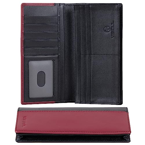 VISOUL Echtleder Geldbörse echtes Leder XXL Langes Portemonnaie Kreditkartenetui Groß Geldbeutel mit RFID Schutz Portemonnaie Brieftasche Wallet Portmonee für Herren X04 Rot Schwarz von VISOUL