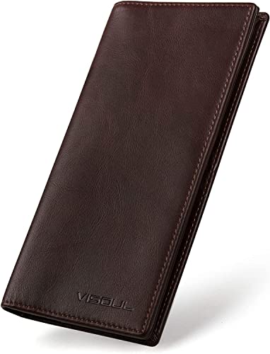 VISOUL Echtleder Geldbörse | echtes Vintage Leder - XXL Langes Portemonnaie - Kreditkartenetui | Herren Geldbeutel - RFID Schutz Portemonnaie Brieftasche Wallet Portmonee （Kaffee） X01 von VISOUL