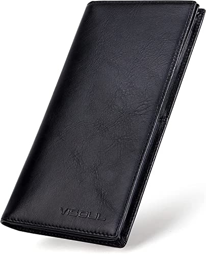 VISOUL Echtleder Geldbörse | echtes Vintage Leder - XXL Langes Portemonnaie - Kreditkartenetui |Herren Geldbeutel - RFID Schutz Portemonnaie Brieftasche Wallet Portmonee （Schwarz） X01 von VISOUL