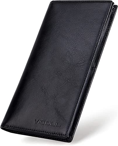 VISOUL Echtleder Geldbörse echtes Vintage Leder XXL Langes Portemonnaie Kreditkartenetui Herren Geldbeutel RFID Schutz Portemonnaie Brieftasche Wallet Portmonee Schwarz von VISOUL