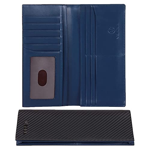 VISOUL Echtleder Geldbörse | echtes Vintage Leder - XXL Langes Portemonnaie - Kreditkartenetui |Herren Geldbeutel - RFID Schutz Portemonnaie Brieftasche Wallet Portmonee Carbon+833 Blau von VISOUL