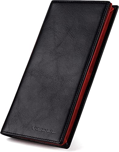 VISOUL Echtleder Geldbörse echtes Vintage Leder XXL Langes Portemonnaie Kreditkartenetui Herren Geldbeutel RFID Schutz Portemonnaie Brieftasche Wallet Portmonee Schwarz Rot VISOUL Echtleder Geldbörse echtes Vintage Leder XXL Langes Portemonnaie Kreditkartenetui Herren Geldbeutel RFID Schutz Portemonnaie Brieftasche Wallet Portmonee Schwarz Rot von VISOUL
