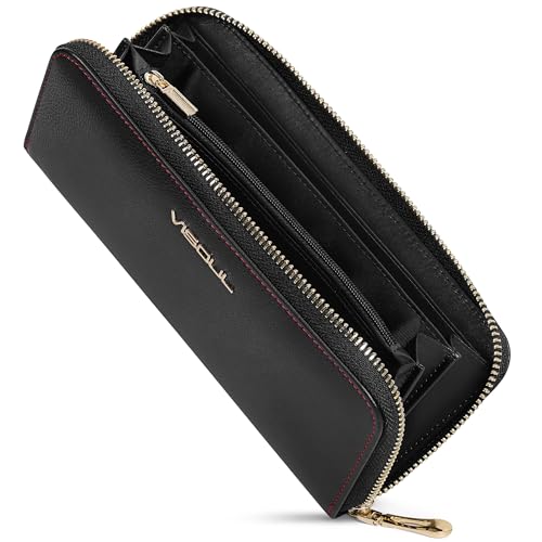 VISOUL Geldbörse echtes Leder Langes Portemonnaie - Kreditkartenetui Groß Geldbeutel mit RFID Schutz Portemonnaie Brieftasche Wallet Portmonee L015 von VISOUL