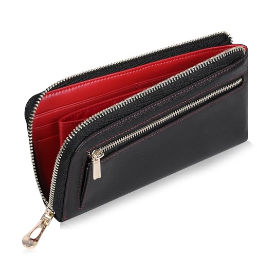 VISOUL Geldbörse echtes Langes Portemonnaie,Groß Geldbeutel mit RFID Schutz Portemonnaie Brieftasche Wallet Portmonee L017 von VISOUL