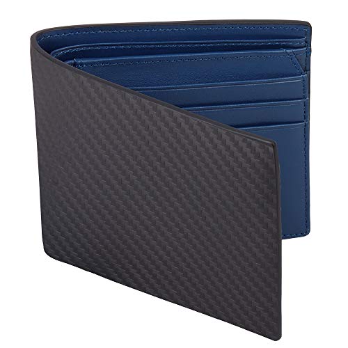 VISOUL Herrengeldbörse aus Leder aus Kohlefaser mit RFID-Blockierung Geldbörse aus echtem Leder für Herren Bifold Geldbörse mit klappbarem ID-Fenster und 9 Kartenfächern, Schwarz + Blau von VISOUL