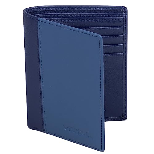 VISOUL Langes Scheckbuch-Geldbörse aus Leder mit Reißverschlusstasche für Männer und Frauen, RFID-blockierend, hohe Geldscheine, Blau und Marineblau, Kurze Faltbörse von VISOUL