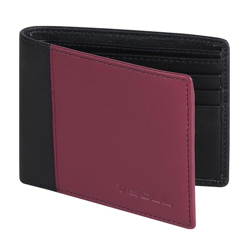 VISOUL Langes Scheckbuch-Geldbörse aus Leder mit Reißverschlusstasche für Männer und Frauen, RFID-blockierend, hohe Geldscheine, Weinrot und Schwarz, Kompakte Faltbörse von VISOUL
