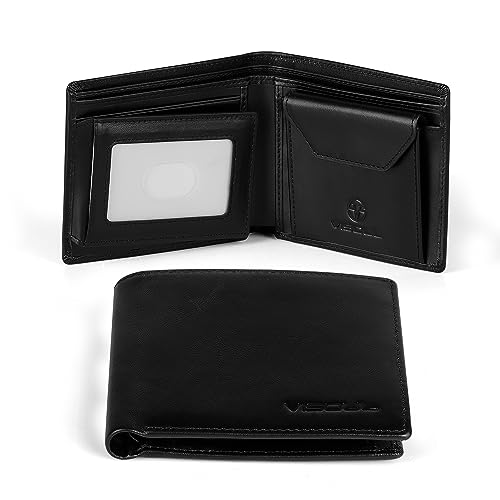 VISOUL Leder Geldbörse Herren mit ID Fenster und Münzfach & RFID Schutz Echtleder Geldbeutel für MännerPortemonnaie Brieftasche Wallet Portmonee Q09 14 Schwarz von VISOUL