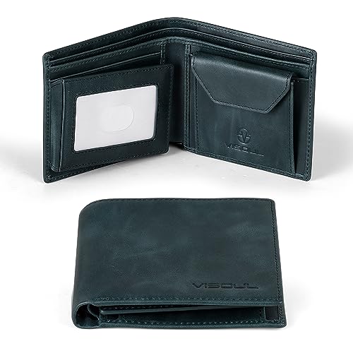 VISOUL Leder Geldbörse Herren mit ID Fenster und Münzfach & RFID Schutz Echtleder Geldbeutel für MännerPortemonnaie Brieftasche Wallet Portmonee Q09 15 Blau von VISOUL