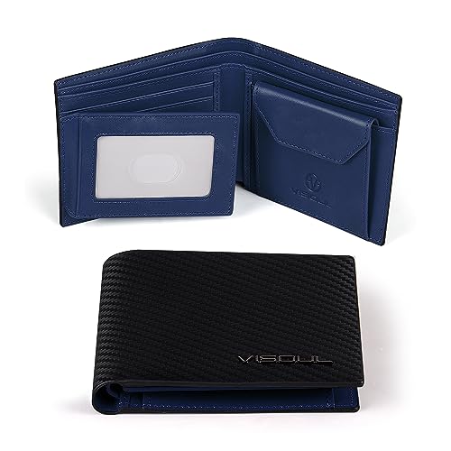 VISOUL Leder Geldbörse Herren mit ID-Fenster/Münzfach & RFID Schutz I Echtleder Geldbeutel für Männer I Portemonnaie Brieftasche Wallet Portmonee Q09 833 Blau T von VISOUL