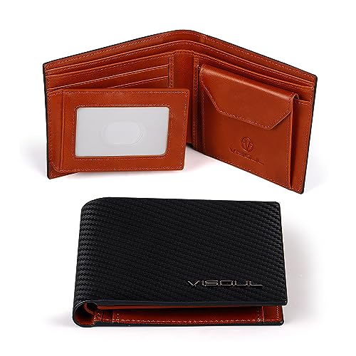 VISOUL Leder Geldbörse Herren mit ID Fenster und Münzfach & RFID Schutz Echtleder Geldbeutel für MännerPortemonnaie Brieftasche Wallet Portmonee Q09 A10 Braun T von VISOUL