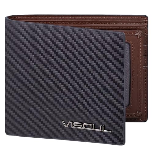 VISOUL Leder Geldbörse Herren mit ID Fenster RFID Schutz,Echtleder Geldbeutel für Männer Portemonnaie Brieftasche Wallet Portmonee Carbon Kaffee von VISOUL