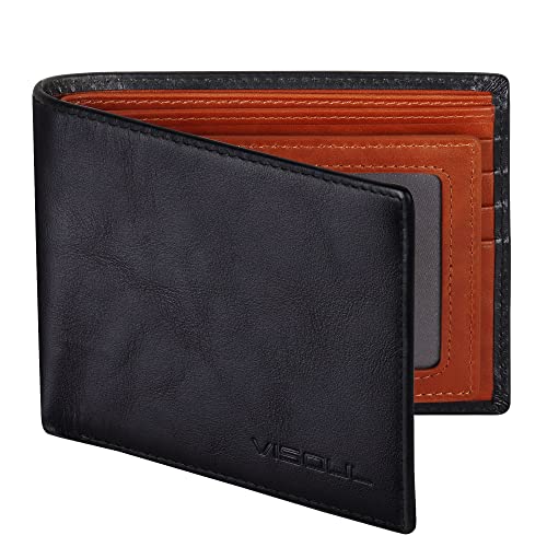 VISOUL Leder Geldbörse Herren mit ID Fenster RFID Schutz,Echtleder Geldbeutel für Männer Portemonnaie Brieftasche Wallet Portmonee Schwarz Braun von VISOUL