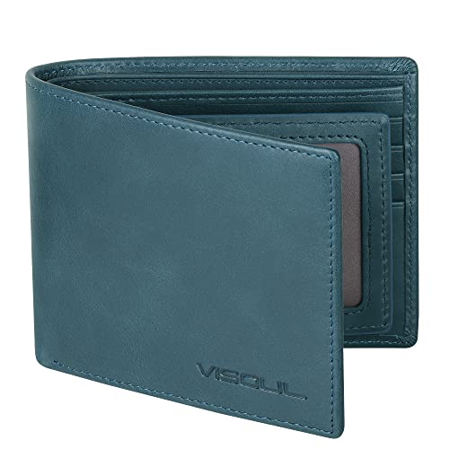 VISOUL Leder Geldbörse Herren mit ID-Fenster & RFID Schutz I Echtleder Geldbeutel für Männer I Portemonnaie Brieftasche Wallet Portmonee (Blau) von VISOUL