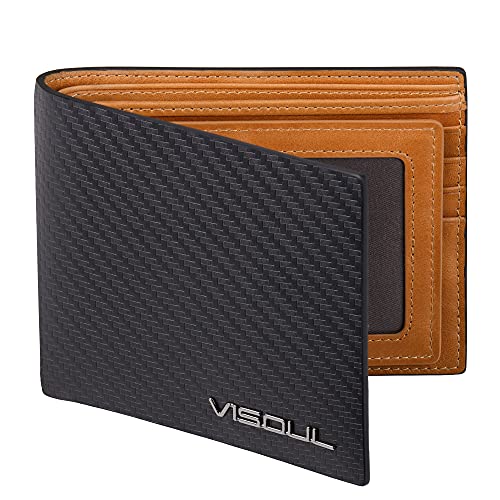 VISOUL Leder Geldbörse Herren mit ID Fenster RFID Schutz,Echtleder Geldbeutel für Männer Portemonnaie Brieftasche Wallet Portmonee Carbon Gleb von VISOUL