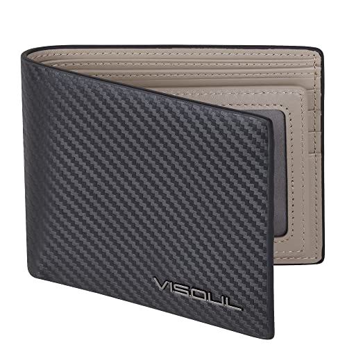 VISOUL Leder Geldbörse Herren mit ID Fenster RFID Schutz,Echtleder Geldbeutel für Männer Portemonnaie Brieftasche Wallet Portmonee Carbon Grey von VISOUL