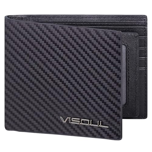 VISOUL Leder Geldbörse Herren mit ID Fenster RFID Schutz,Echtleder Geldbeutel für Männer Portemonnaie Brieftasche Wallet Portmonee Carbon Schwarz von VISOUL