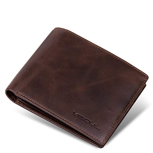 VISOUL Leder Geldbörse Herren mit ID Fenster RFID Schutz,Echtleder Geldbeutel für Männer Portemonnaie Brieftasche Wallet Portmonee Kaffee von VISOUL