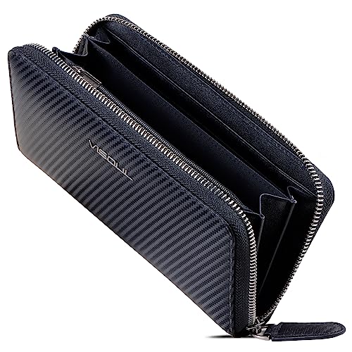 VISOUL Premium Brieftasche Echtleder/Italienisches Leder mit RFID-Schutz, XL Geldbörse für Herren Carbon+Nappa L02 von VISOUL