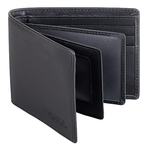 VISOUL Slim Bi-fold Wallet für Damen und Herren mit 4 ID Windows 8 Kartenfächer 1 Bargeldfach, weiches Leder Kreditkartenetui Geldbörse zweifarbig mit RFID-Blockierung, Schwarz, Casual von VISOUL