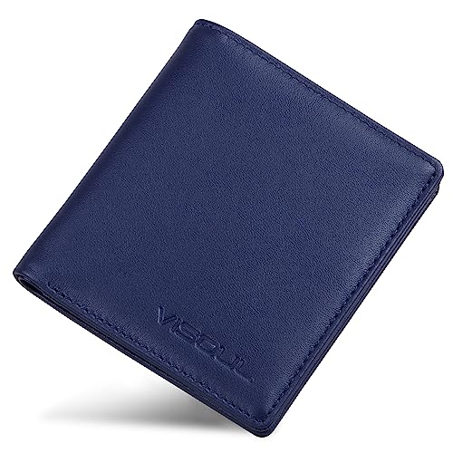 VISOUL Slim Bifold Card Holder Wallet for Women RFID Blocking, Leather Compact Credit Card Case with Cash Compartment, Blau, Damen Kartenhalter von VISOUL