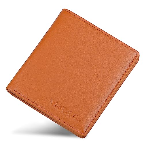 VISOUL Slim Bifold Card Holder Wallet for Women RFID Blocking, Leather Compact Credit Card Case with Cash Compartment, Braun, Damen Kartenhalter von VISOUL