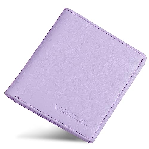 VISOUL Slim Bifold Card Holder Wallet for Women RFID Blocking, Leather Compact Credit Card Case with Cash Compartment, Violett, Damen Kartenhalter von VISOUL