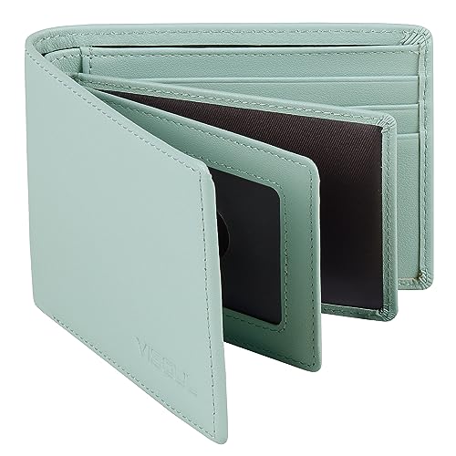 VISOUL Slim Bifold Wallet für Damen und Herren mit 4 ID Windows 8 Kartenfächer 1 Bargeldfach Leder Kreditkartenetui Geldbörse zweifarbig mit RFID-Blockierung, Hell, blau, Casual von VISOUL