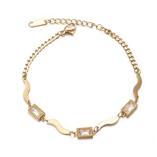 vissen Armband Damen Vergoldet 18k Vergoldet Quadrat Zirkonia Armband Goldenes Ketten Verstellbar Modeschmuck von vissen