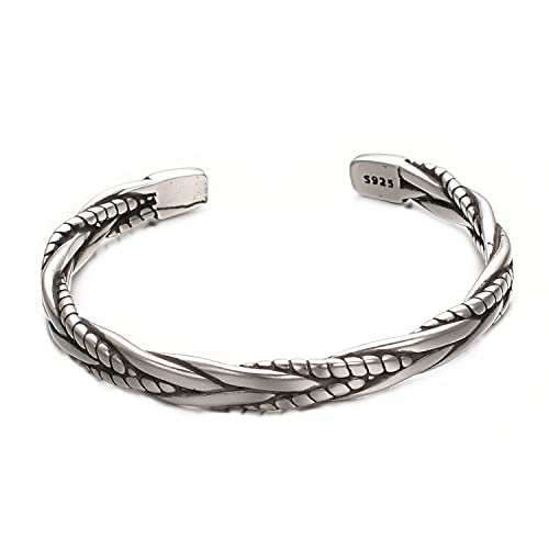 vissen Vintage Silber Armband Offene Damen Armreif Edelstahl Herren Geflochtene Muster Manschette Armschmuck von vissen