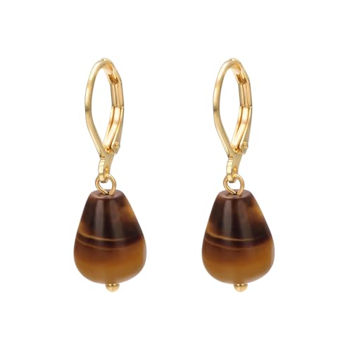 Vissen Braun Tiger Eye Stone Drop Ohrringe Gold Damen Ohrringe Vergoldet Leverback Vintage Schmuck Ohrringes von vissen