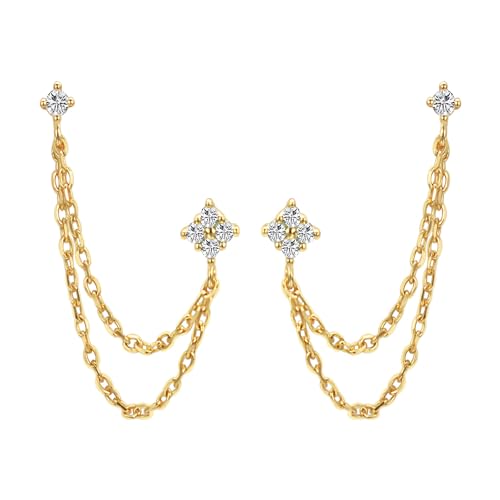 Vissen Kette Ohrringe Mit Zirkonia Kristall Und Kette Verbunden 925 Antiallergische Crawler Baumelnde AnhäNger Klapp Ohrstecker FüR Frauen MäDchen von vissen