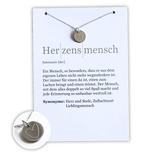 VISUAL STATEMENTS - Halskette Herz mit rundem Anhänger - 925 Sterling Silber - Kettenlänge 45cm - Spruchkarte von VISUAL STATEMENTS